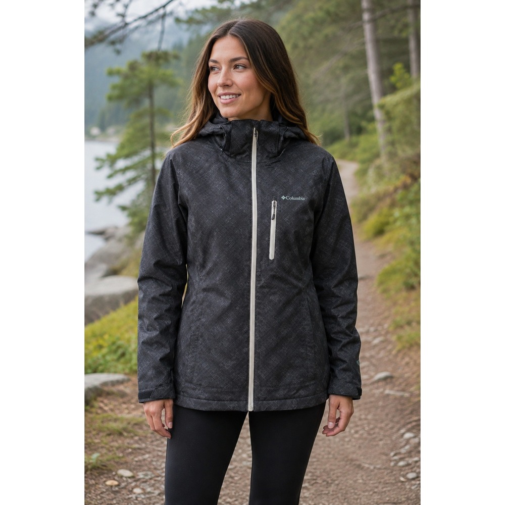 Columbia XL7069 Womens Black Crosshatch Interchange Shell Hooded Jacket Small